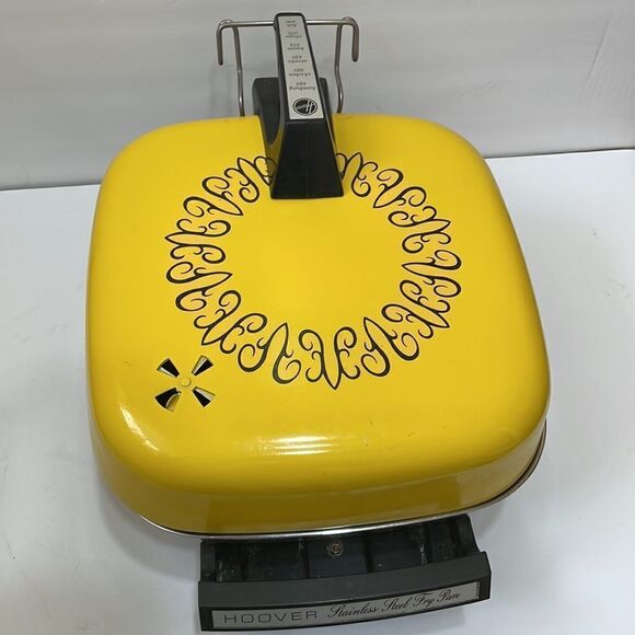 VINTAGE‎ 70s HOOVER STAINLESS STEEL YELLOW FRY PAN WITH BROILER LID - Picture 14 of 16